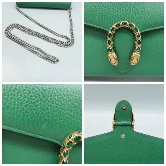 100% Authentic GUCCI Dionysus Chain Wallet Green Leather Shoulder Bag - Picture 7 of 12